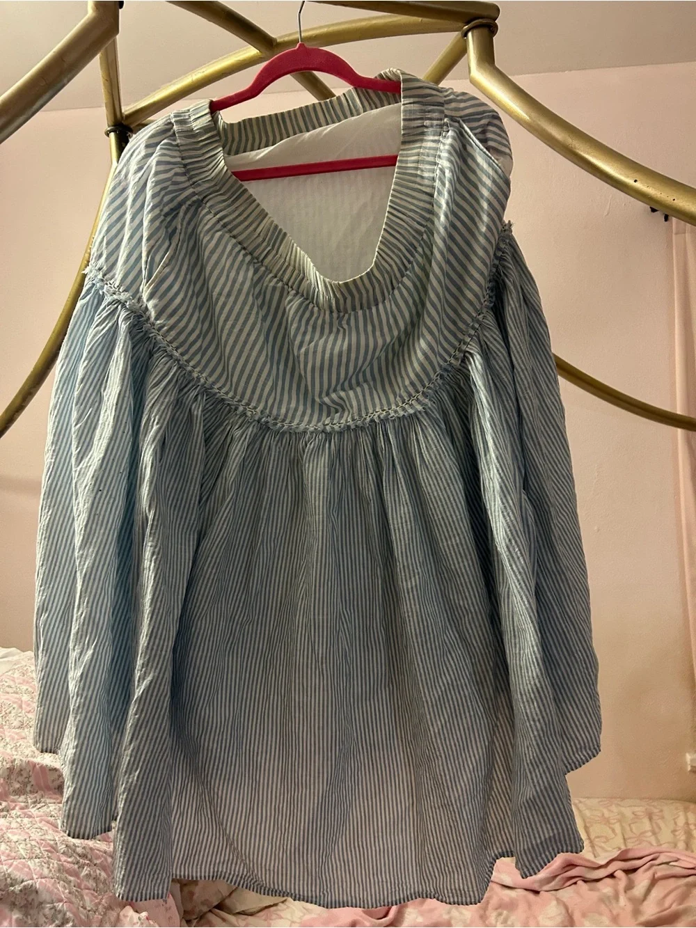 LoveShackFancy Light Blue and White Striped Midi Skirt - Picture 2 of 2